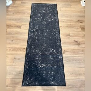 2x6 Distressed, Machine Washable, Boho/Farmhouse Black Runner Rug